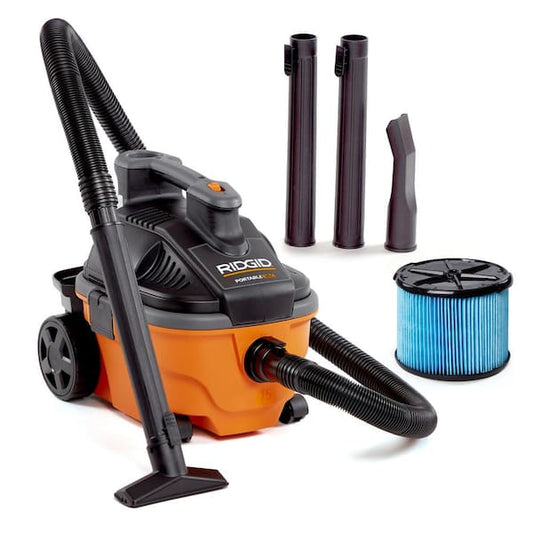 RIDGID 4 Gal. 5.0 Peak HP Portable Shop Vacuum Wet Dry Vac with Fine Dust Filter, Locking Hose and Attachments WD4070 WD4070