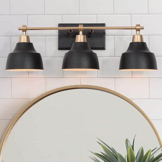 LNC 3-Light Black Vanity Light , Bathroom Light Fixture, Wall Sconce with Metal Shades NMUNR2HD1406067