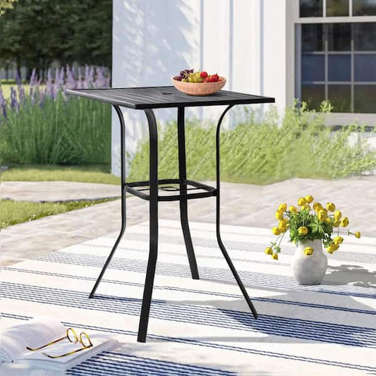Suncrown Black Square Metal Bar Height Outdoor Dining Table with Umbrella Hole HD-F13T223