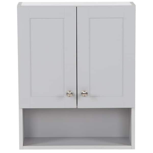Glacier Bay Lancaster 21 in. W x 8 in. D x 26 in. H Surface-Mount Shaker Bathroom Storage Wall Cabinet in Pearl Gray LCOJ25-PG