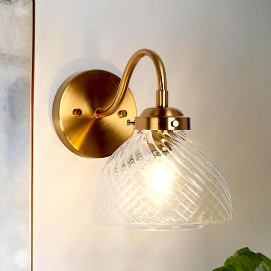 Uolfin Modern Dome Bathroom Wall Light 1-Light Plating Brass Bedroom Wall Sconce with Textured Glass Shade 628692M7FR35207