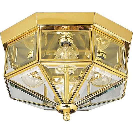 Progress Lighting 4-Light Polished Brass Clear Beveled Glass Traditional Indoor Outdoor 11-1/8" Flush Mount Light P5789-10