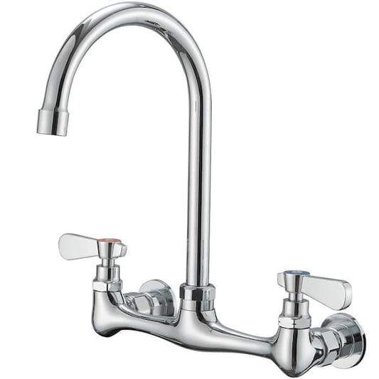 BWE Double Handle Wall Mount Standard Kitchen Faucet with High Arc Swivel Spout 8 in. Widespread in Polished Chrome A-94257-5G