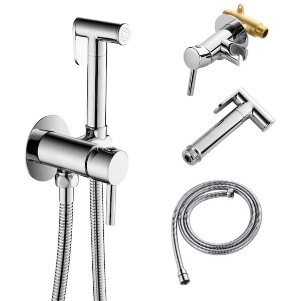 FLG Single-Handle Bidet Faucet with Handle Wall Mount Bidet Sprayer for Toilet with Brass Rough-in Valve in Polished Chrome SS-0237-C