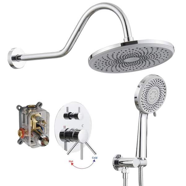 BWE Single Handle 3 Spray Rain Shower Head Round Shower Faucet 2.5 GPM With High Pressure in Polished Chrome(Valve Included) A-98049-C