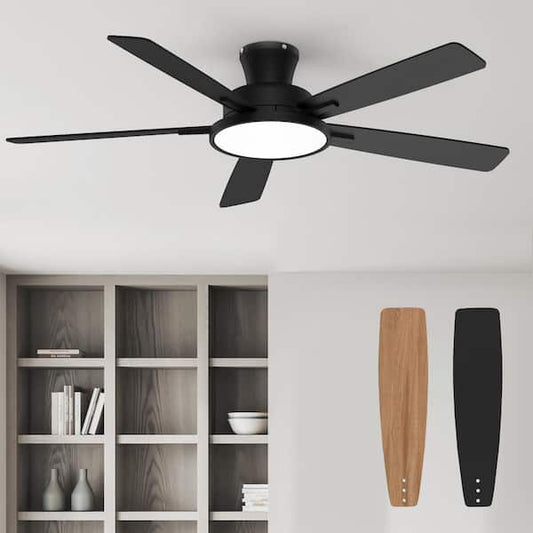 QRMOK T5 52 in. Indoor Ceiling Fan with Light, Ultra Silent Ceiling Fan with 3 CCT Light, Reversible Blades and DC Motor Black TLY52-BK-5X-T5