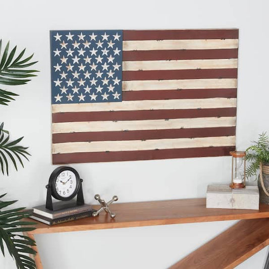 Litton Lane Jones 26 in. x 38 in. Red Metal Indoor Outdoor American Flag Wall Decor 13965