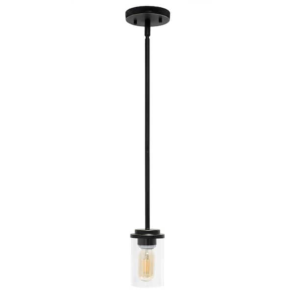 Elegant Designs 5.75 in. 1-Light Restoration Bronze Modern Farmhouse Adjustable Cylindrical Clear Glass Hanging Pendant Light PT1020-RBZ