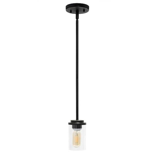 Elegant Designs 5.75 in. 1-Light Restoration Bronze Modern Farmhouse Adjustable Cylindrical Clear Glass Hanging Pendant Light PT1020-RBZ