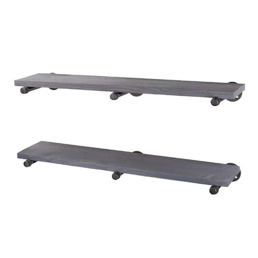 PIPE DECOR 36 in. x 7.5 in. x 6.75 in. Riverstone Grey Restore Wood Decorative Wall Shelf - Industrial Steel Pipe Straight Brackets 370 PD36SB9