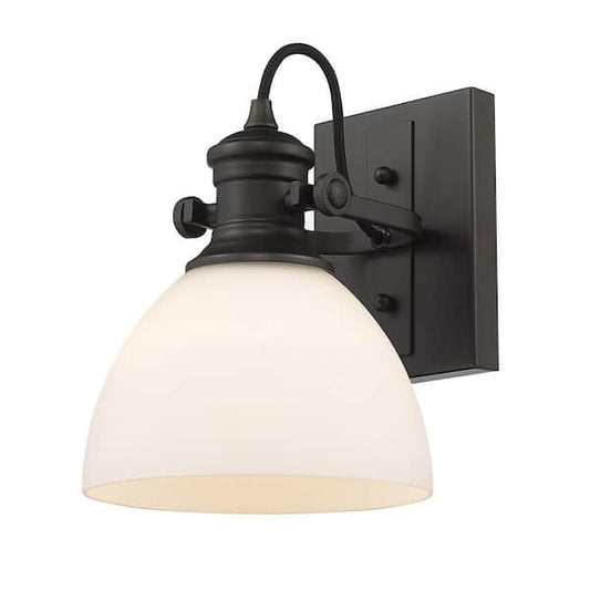 Golden Lighting Hines 4.625 in. Rubbed Bronze with Opal Glass Sconce 3118-BA1 RBZ-OP