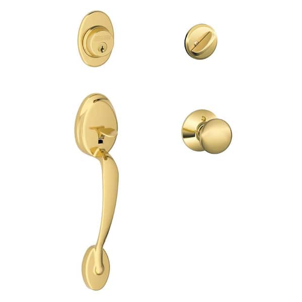 Schlage Plymouth Bright Brass Single Cylinder Door Handleset with Plymouth Knob F60 G PLY 505 605