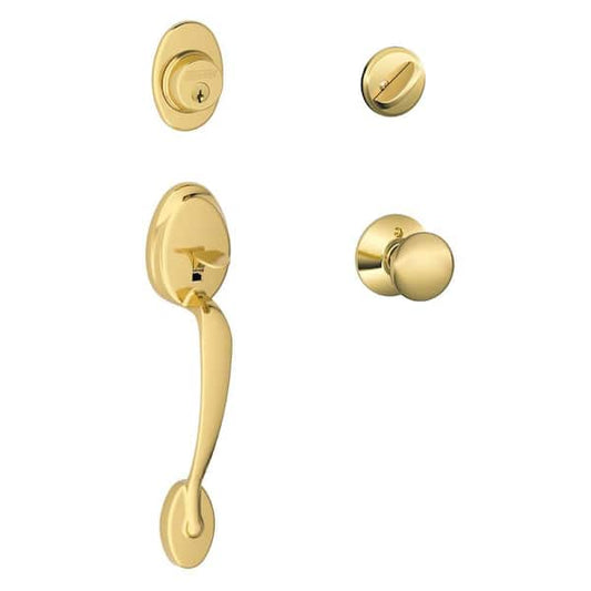 Schlage Plymouth Bright Brass Single Cylinder Door Handleset with Plymouth Knob F60 G PLY 505 605