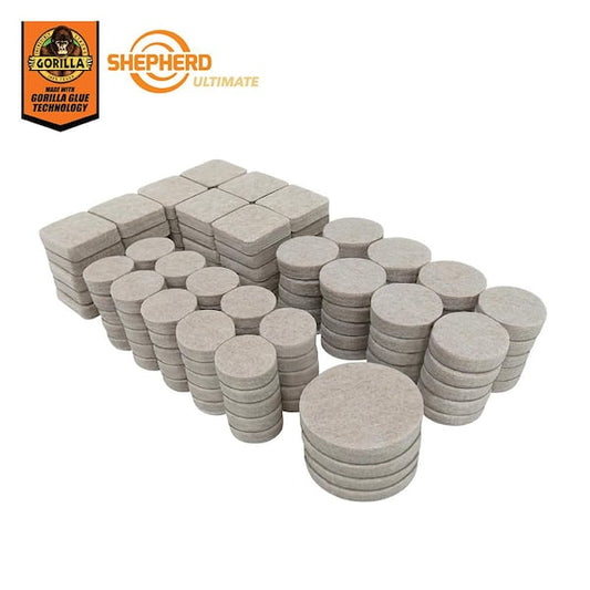 Shepherd Ultimate Assorted Beige Self-Adhesive Furniture Sliders, Felt Pads Value Pack with Gorilla Glue Technology (134-Piece) 4113424UG