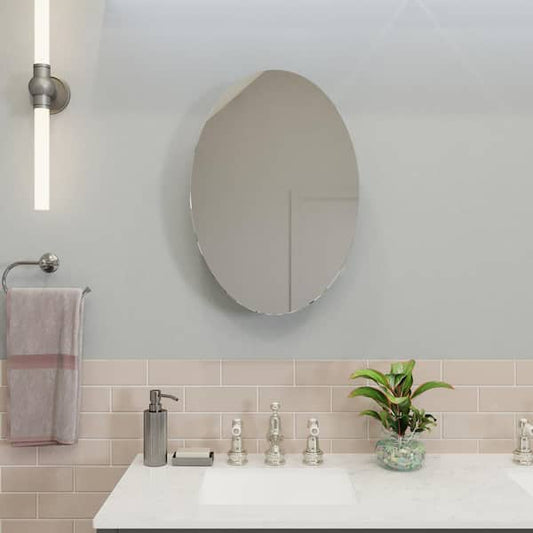Croydex Tay 18 in. W x 26 in. H Single Door Oval Silver Stainless Steel Surface Mount Bathroom Medicine Cabinet with Mirror WC870105YW