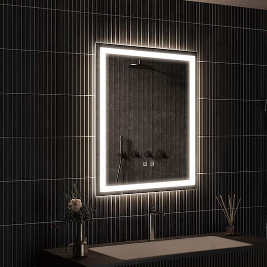 HOMLUX 24 in. W x 30 in. H Rectangular Frameless LED Light with 3-Color and Anti-Fog Wall Mounted Bathroom Vanity Mirror 462A00494F
