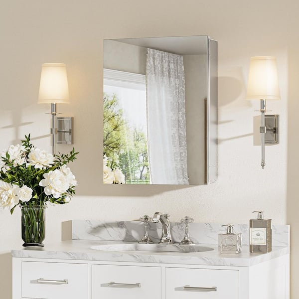 KeonJinn 14 in. W x 18 in. H Rectangular Frameless Aluminum Silver Medicine Cabinet with Mirror HD-PZJG-3546SI