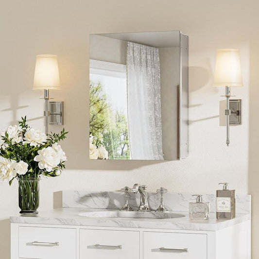 KeonJinn 14 in. W x 18 in. H Rectangular Frameless Aluminum Silver Medicine Cabinet with Mirror HD-PZJG-3546SI