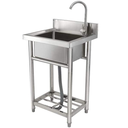SKYSHALO Stainless Steel Utility Sink, 1-Compartment Free Standing Small Sink, 16 in. x 13 in. x 8.7 in. Commercial Single DSCDGZTDCWP22FYT7V0-1111