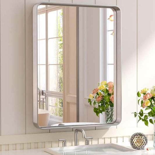 TETOTE 18 in. W x 24 in. H Rectangular Aluminum Framed Wall Mount Bathroom Vanity Mirror in Silver hd-JSKYJ4560bs
