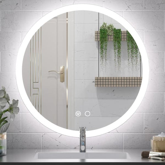 KeonJinn 24 in. W x 24 in. H Modern Round Frameless Anti-Fog Wall Mount LED Bathroom Vanity Mirror with 3-Colors Dimmable Lights hd-jz-ZGSSWR60