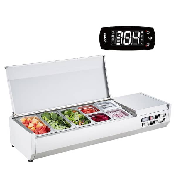 VEVOR Refrigerated Condiment Prep Station 140 Watt Countertop with 3 1/3 Pans & 4 1/6 Pans, 304 Stainless Body and PC Lid BXGZLZDWT55YJ0GPPV1