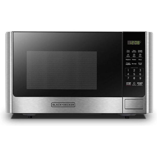 BLACK+DECKER 0.9 cu. ft. in Stainless Steel 900 Watt Countertop Microwave Oven with Turntable Push-Button Door, Safety Lock EM925AB9