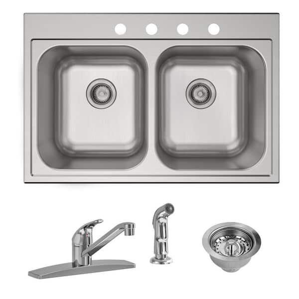Elkay Parkway 33 in. Drop-in Double Bowl 20 Gauge Stainless Steel Sink w/Faucet HDDB332294PWK