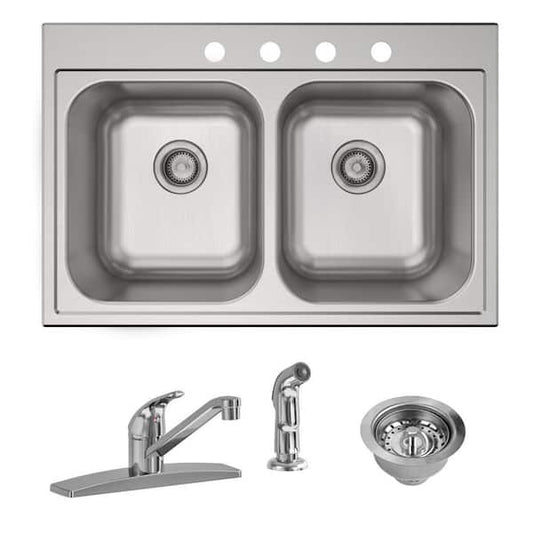 Elkay Parkway 33 in. Drop-in Double Bowl 20 Gauge Stainless Steel Sink w/Faucet HDDB332294PWK