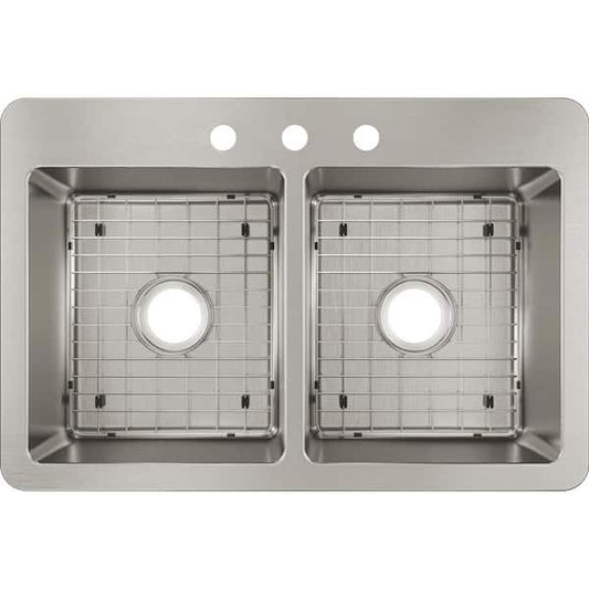 Elkay Avenue 33 in. Drop-In/Undermount Double Bowl 18-Gauge Stainless Steel Kitchen Sink w/ Accessories HDDBD33229TR3