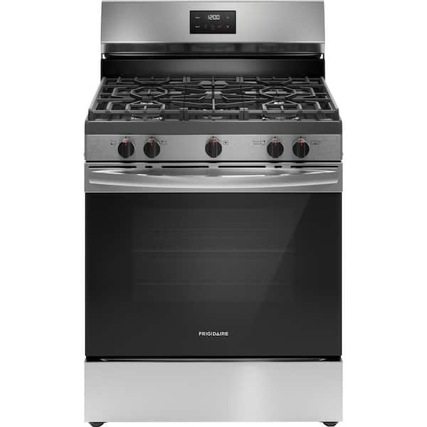 Frigidaire 30 in. 5 Burner Freestanding Gas Range in Stainless Steel with Quick Boil and Even Baking Technology FCRG3052BS