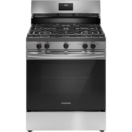 Frigidaire 30 in. 5 Burner Freestanding Gas Range in Stainless Steel with Quick Boil and Even Baking Technology FCRG3052BS