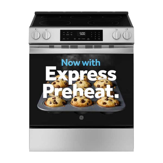 GE 30 in. 5 Burner Element Slide-In Electric Range in Stainless Steel with Crisp Mode GRS500PVSS