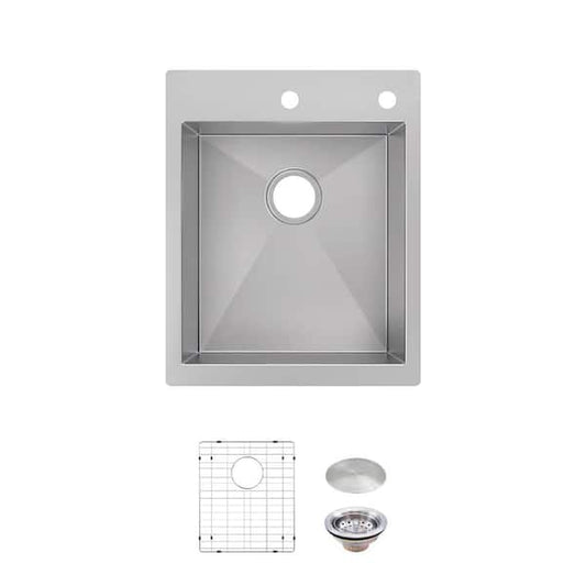 Glacier Bay Professional Zero Radius 17 in. Drop-In Single Bowl 16 Gauge Stainless Steel Kitchen Sink with Accessories FSDZ1722A1ACC