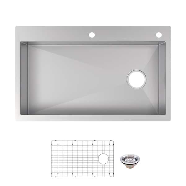 Glacier Bay Professional Zero Radius 36 in. Drop-In Single Bowl 16 Gauge Stainless Steel Kitchen Sink with Accessories FSDZ3622A1ACC