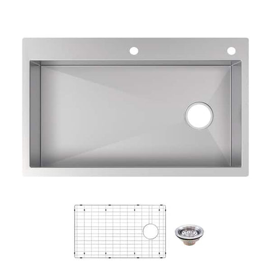 Glacier Bay Professional Zero Radius 36 in. Drop-In Single Bowl 16 Gauge Stainless Steel Kitchen Sink with Accessories FSDZ3622A1ACC