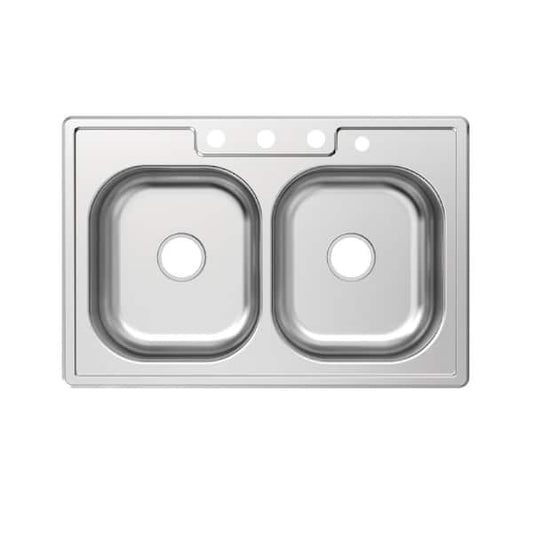 Glacier Bay 33 in. Drop-In 50/50 Double Bowl 20 Gauge Stainless Steel Kitchen Sink HDDB332284