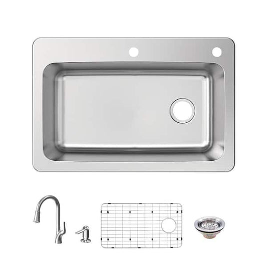 Glacier Bay 33 in. Drop-In Single Bowl 18 Gauge Stainless Steel Kitchen Sink with Pull-Down Faucet VT3322D1