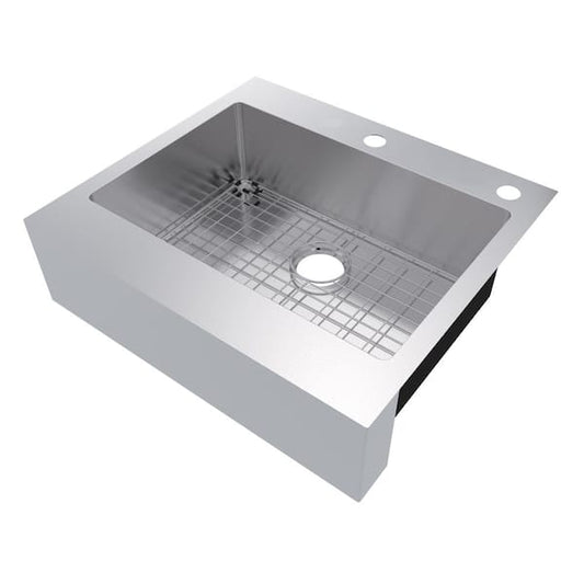 Glacier Bay Retrofit Drop-In/Undermount Stainless Steel 27 in. 2-Hole Single Bowl Flat Farmhouse Apron Front Kitchen Sink 302-7403