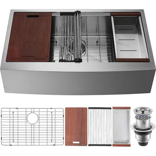 SKYSHALO Farmhouse Kitchen Sink 304 Stainless Steel Drop-In Sinks 30 in. Top Mount Single Bowl Basin NSSC30YCYTJ066NW9V0-0625