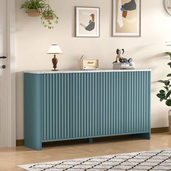 VEIKOUS Blue 60.24 in. W Accent Storage Cabinet Sideboard with Adjustable Shelves and Fluted Doors HP0404-11BU-S2