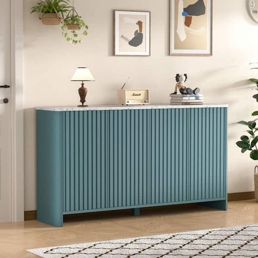 VEIKOUS Blue 60.24 in. W Accent Storage Cabinet Sideboard with Adjustable Shelves and Fluted Doors HP0404-11BU-S2