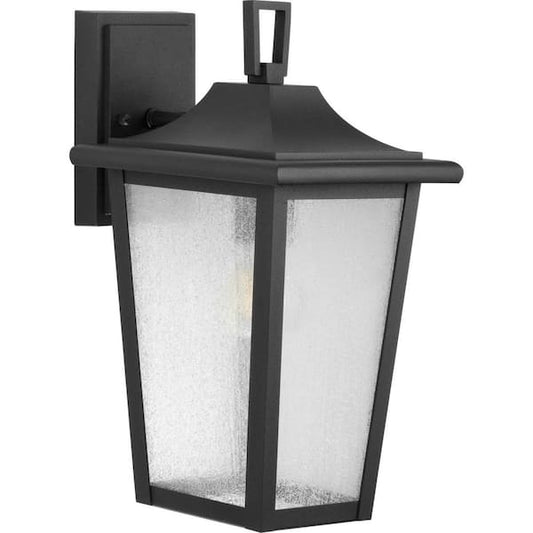 Progress Lighting Padgett 1-Light Textured Black Hardwired Outdoor Wall Lantern with Clear Seeded Glass Shade Transitional P560308-031