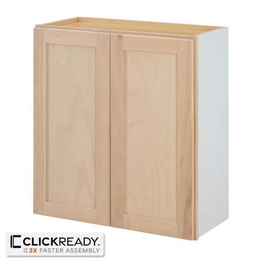 Hampton Bay 27 in. W x 12 in. D x 30 in. H Ready to Assemble Wall Kitchen Cabinet in Unfinished with CLICKREADY Technology W2730