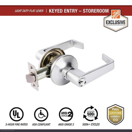 Universal Hardware Light Duty Commercial Storeroom Lever, ADA, UL 3-Hour Fire, ANSI Grade 2, Satin Chrome Finish UH40050