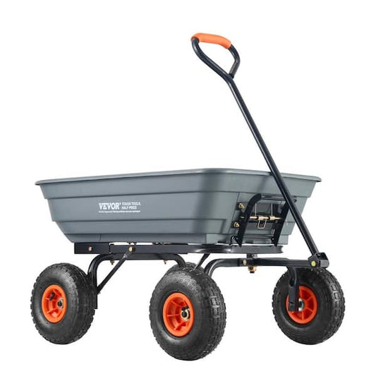 VEVOR 4 cu. ft. Dump Cart Poly with Easy to Assemble Steel Frame Dump Wagon with 2-in-1 Convertible Handle Garden Cart SLZXTC600B005GQJAV0