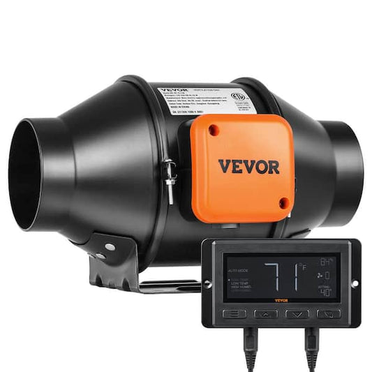 VEVOR Inline Duct Fan 4 in. 205 CFM with Temperature Humidity Controller Quiet EC-Motor Ventilation Exhaust Fan XLGDFJYCHSEC4N7QJV1