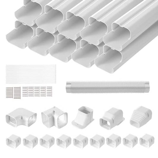 VEVOR Mini Split Line Set Cover 3 in. W 17.7 ft. L PVC Decorative Pipe Line Cover For Air Conditioner with 10 Straight Ducts BSKSQFTSKDGXB3X6AV0