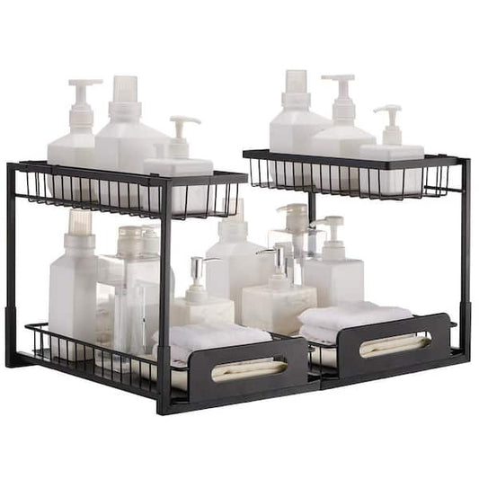 VEVOR 2 Tier Pull Out Cabinet Organizer(10.7 in. W x 14.2 in. D), Under Sink Organizer and Storage, Slide Out, Black (2 Pack) FZSLLTGPFECS5ERAHV0