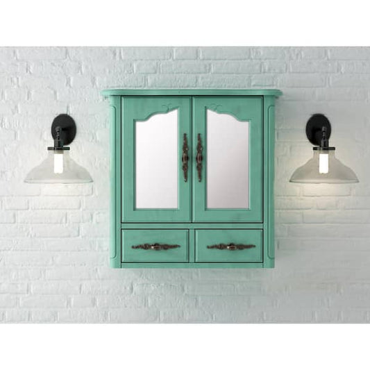 Home Decorators Collection Provence 24 in. W x 23 in. H Rectangular Wood Framed Wall Bathroom Vanity Mirror in Vintage Turquoise MD-M2132